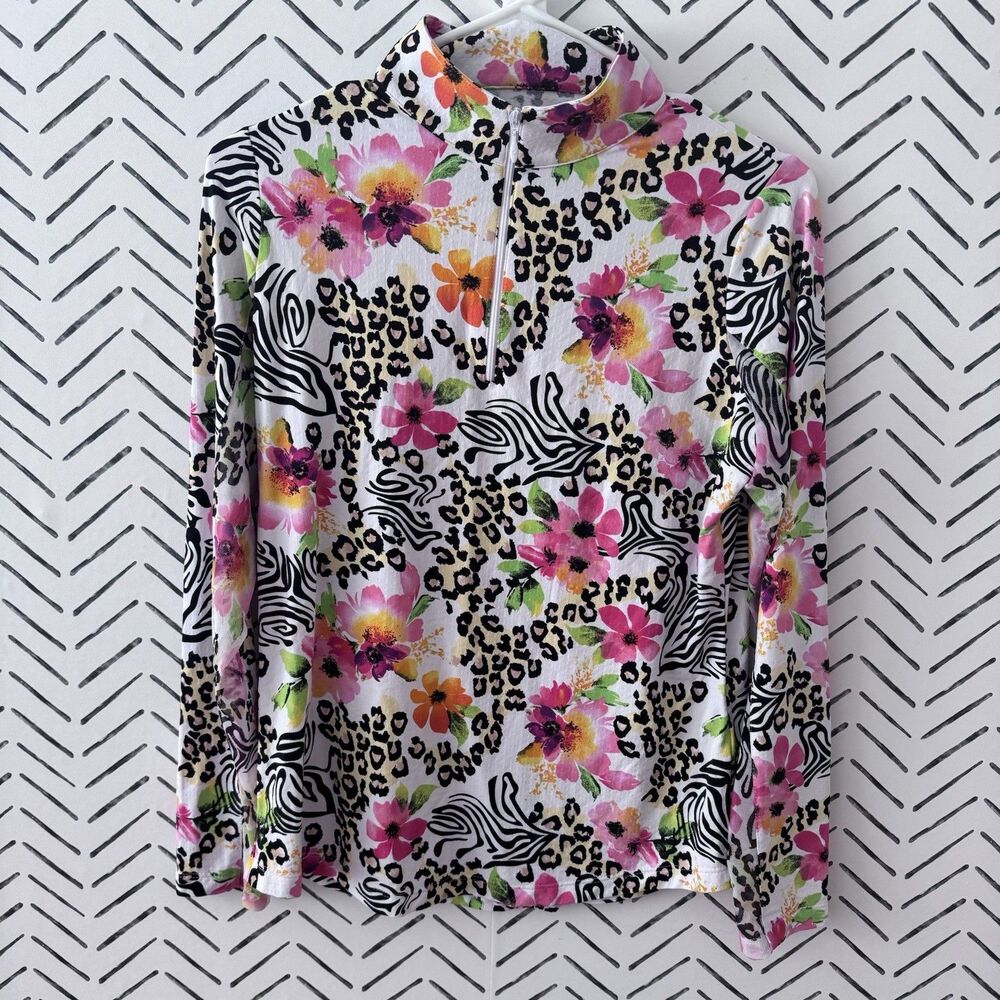 IBKUL Eva Mock Neck Zip Hot Pink Long Sleeve Shirt UPF50+ Golf Women’s Small‎